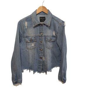 Endless Love Distressed Denim Dreamers Embroidered Jacket Size Large